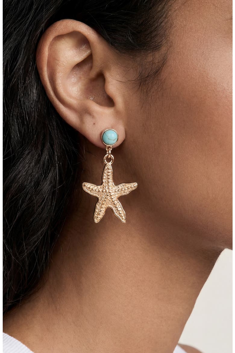 Starfish Drop Earrings, Alternate, color, TURQUOISE