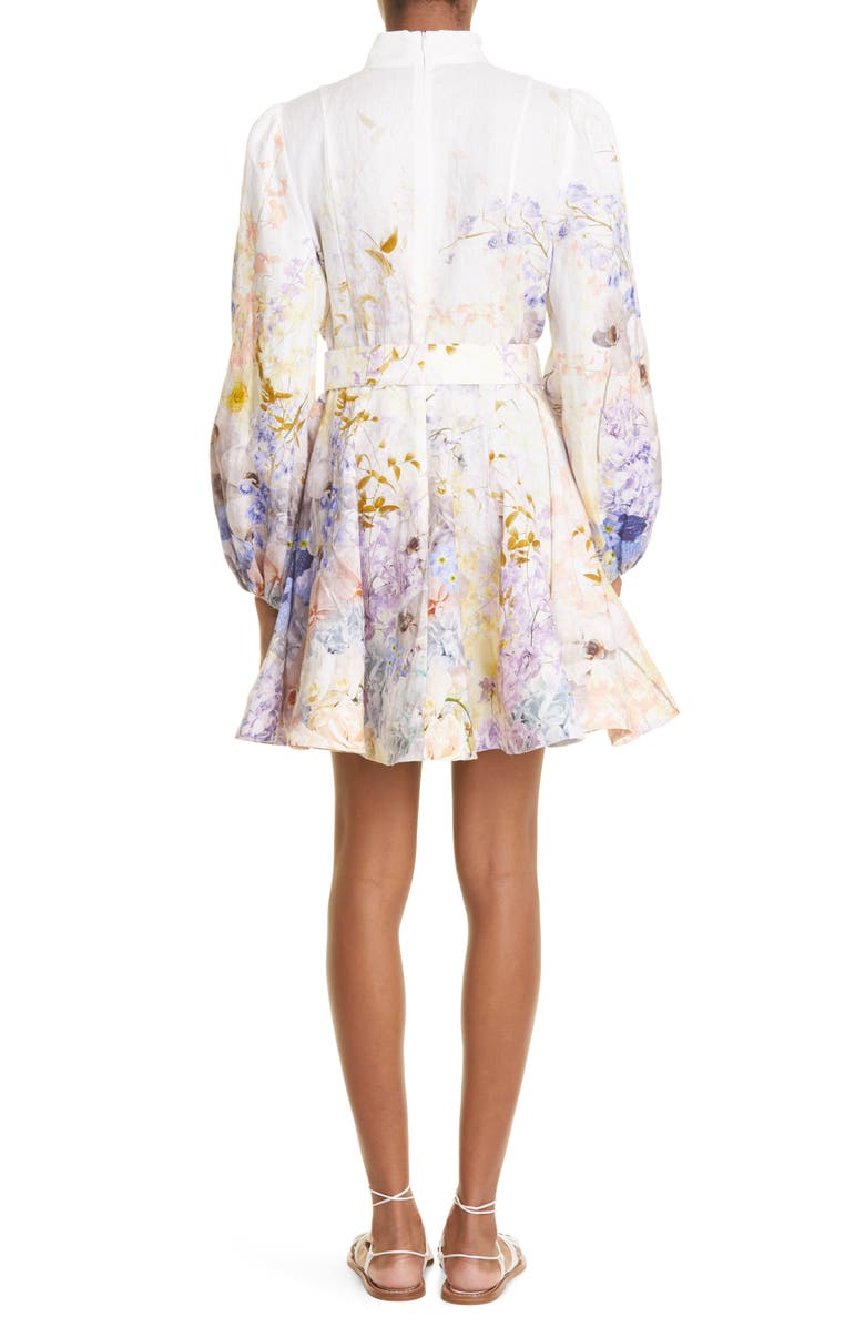 Zimmermann Rhythmic Floral Long Sleeve Linen Minidress, Alternate, color, 