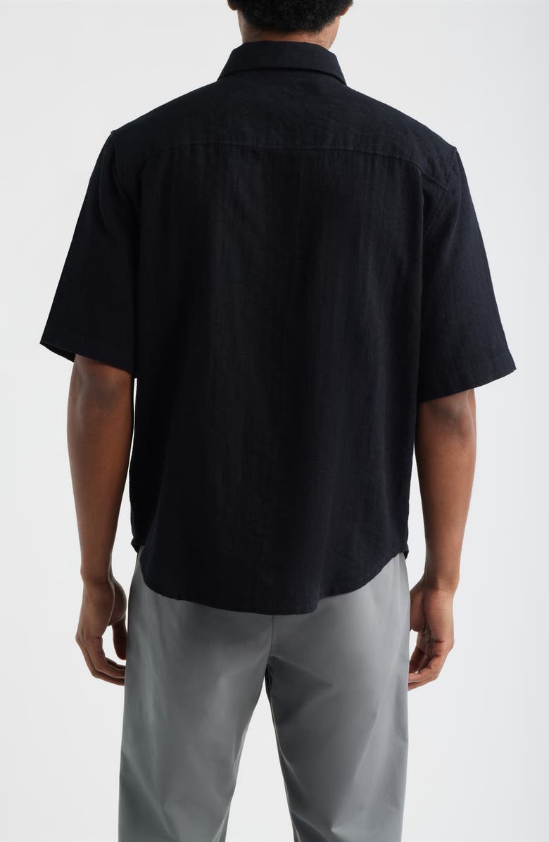 Open Edit Dune Oversize Short Sleeve Wool Blend Jacquard Button-Up Shirt, Alternate, color, Black