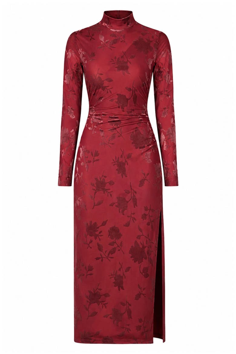Velvet Burnout Long Sleeve Midi Dress, Alternate, color, AUBURN