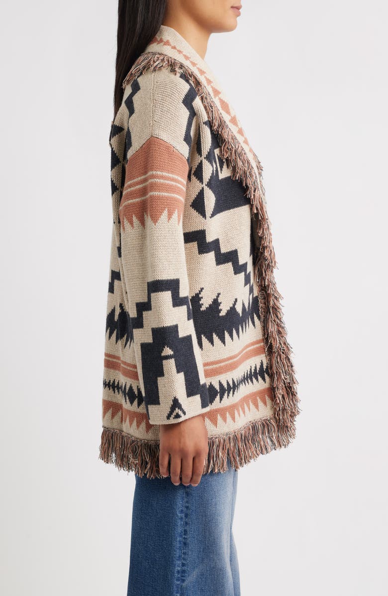 Pendleton Fringe Trim Cotton & Merino Wool Cardigan, Alternate, color, Natural Multi