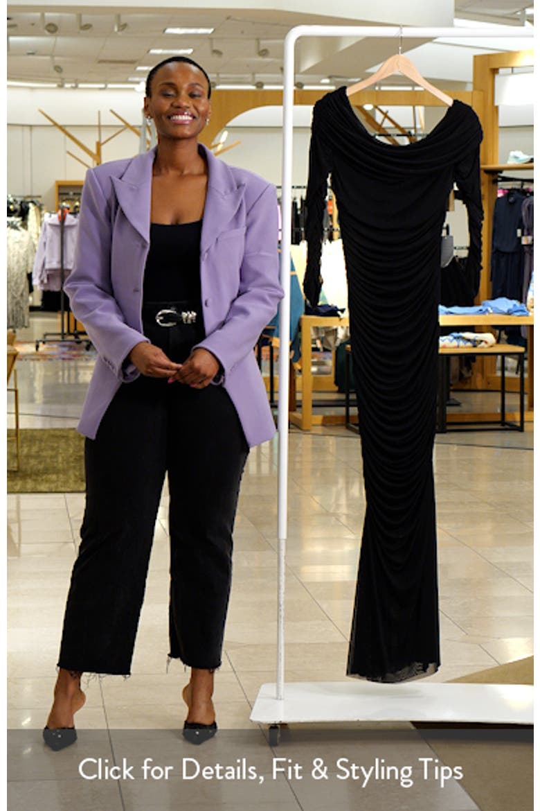 Ruched One-Shoulder Long Sleeve Mesh Gown video