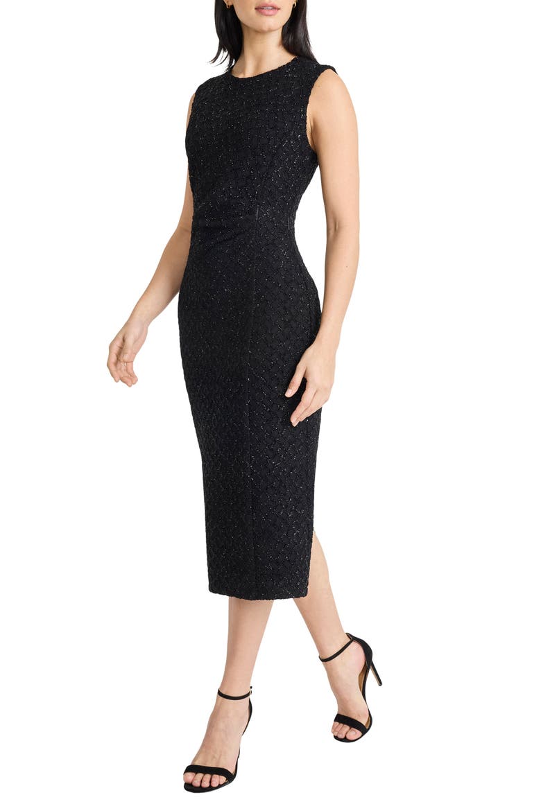 Sleeveless Tinsel Knit Midi Dress, Alternate, color, BLACK