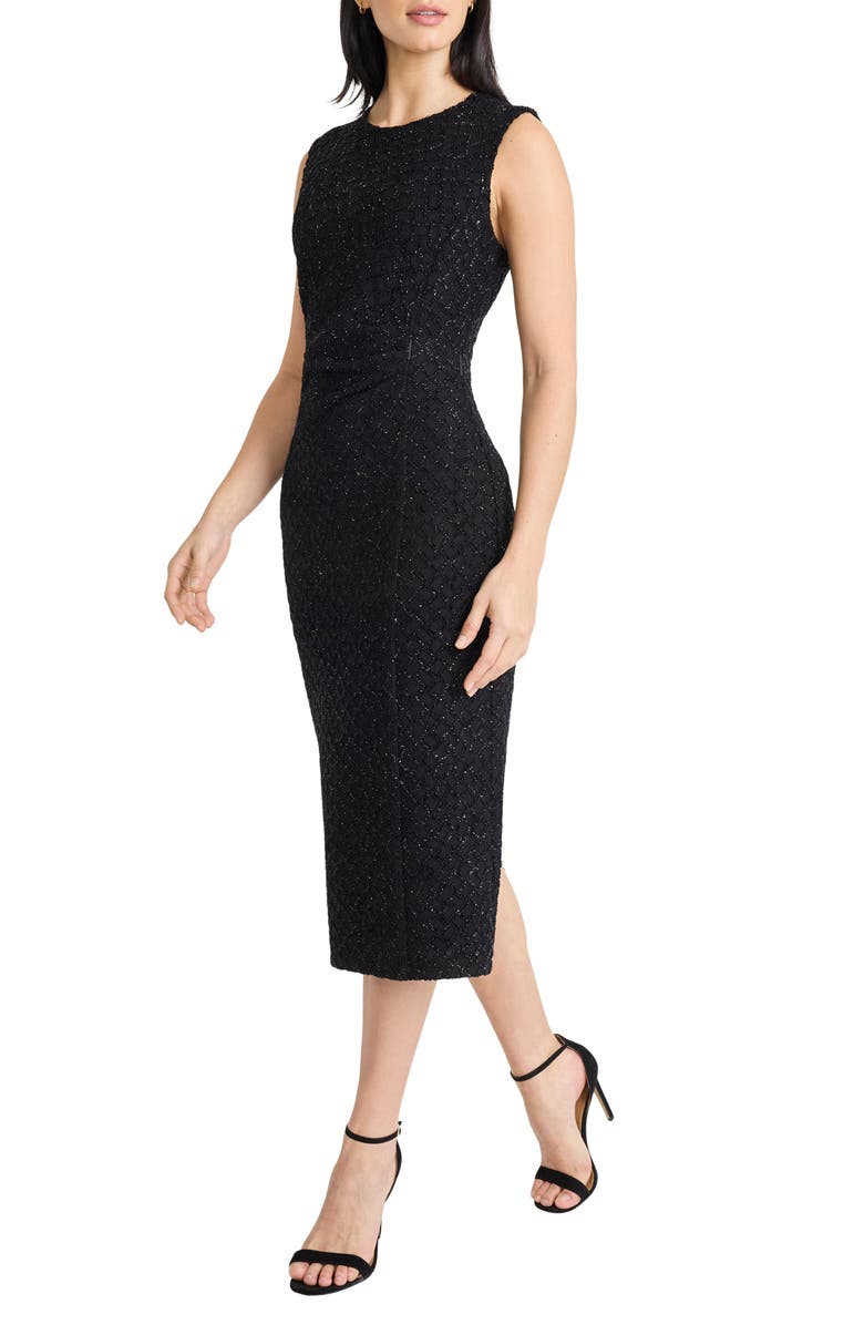 Maggy London Sleeveless Tinsel Knit Midi Dress, Alternate, color, Black