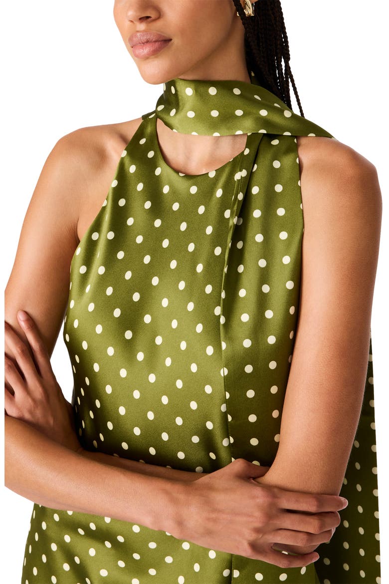 Jaiden Polka Dot Satin Scarf Maxi Dress, Alternate, color, OLIVE HEATHER
