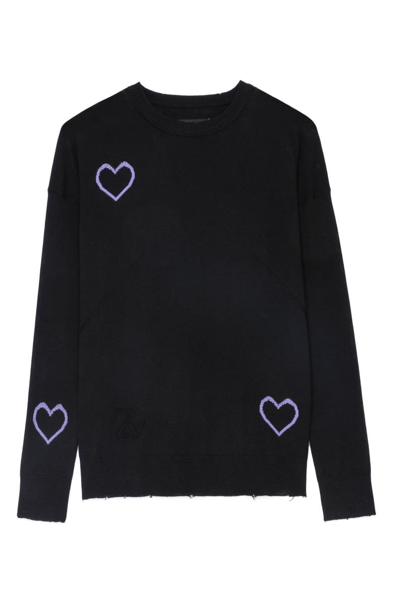 Zadig & Voltaire Gaby Intarsia Heart Wool Crewneck Sweater, Alternate, color, 