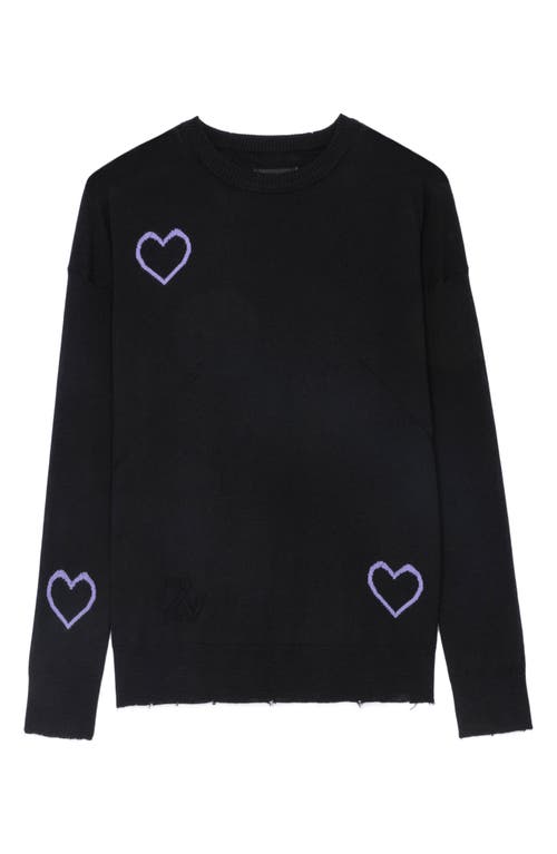 Zadig & Voltaire Gaby Intarsia Heart Wool Crewneck Sweater In Noir/lavende