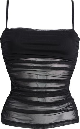 Open Edit Ruched Mesh Camisole | Nordstrom