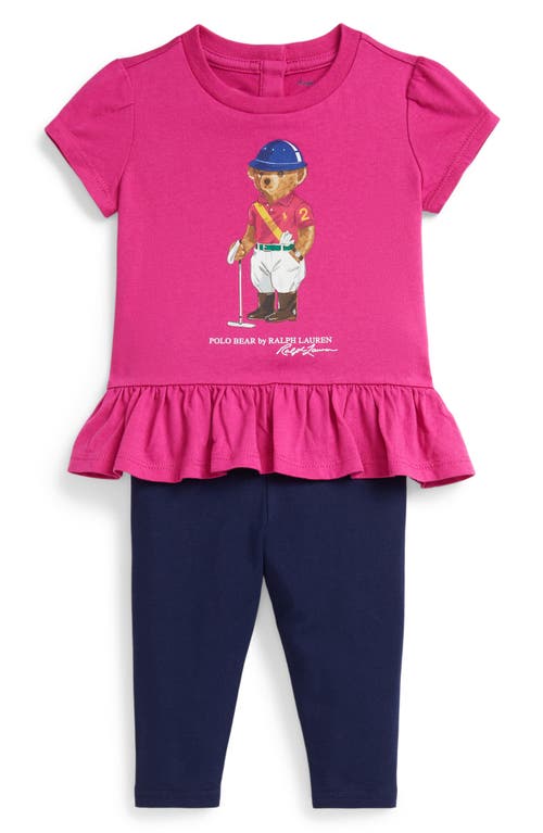 Ralph Lauren Babies'  Graphic Peplum Top And Leggings Set In Pink