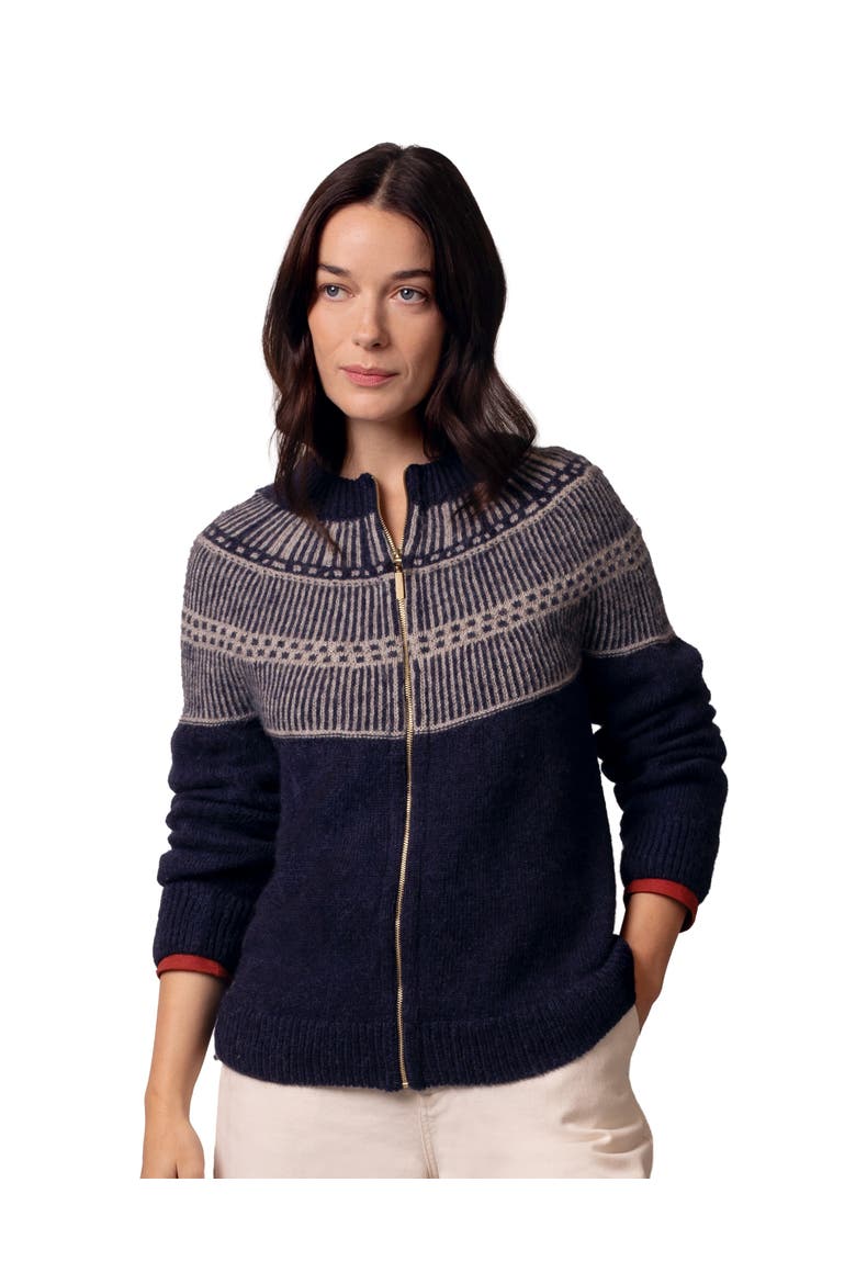 British Wool Yoke Stitch Cardigan, Main, color, Navy / Oatmeal