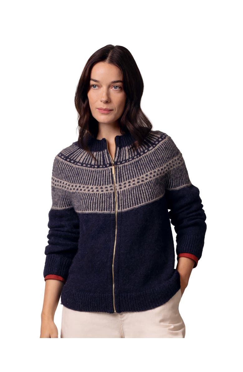 Celtic & Co. British Wool Yoke Stitch Cardigan, Main, color, Navy / Oatmeal