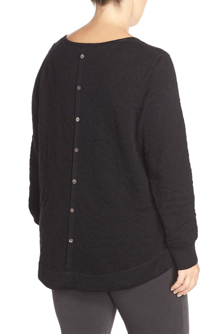 Button Back Jacquard Knit Sweater, Alternate, color, BLACK