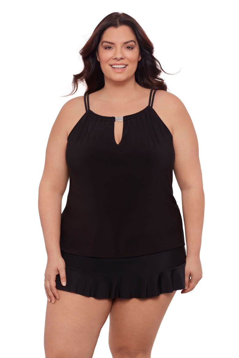 Plus Size Keyhole High Neck Full Coverage Adjustable Tankini Swimsuit Top, Main, color, Black