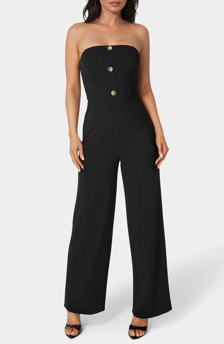 bebe Strapless Wide Leg Jumpsuit, Main, color, Black