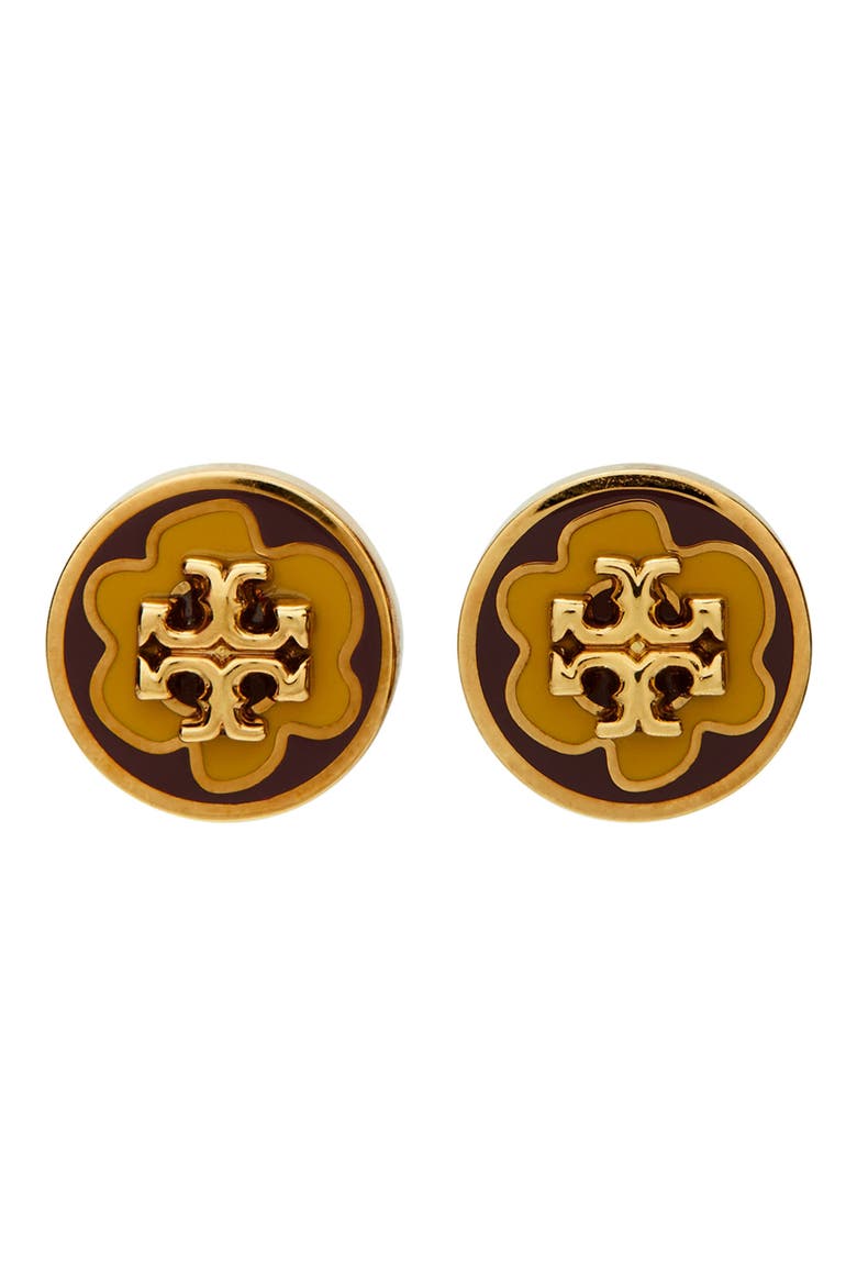 Kira Circle Stud Earrings, Main, color, TORY GOLD / BURGUNDY FLOWER
