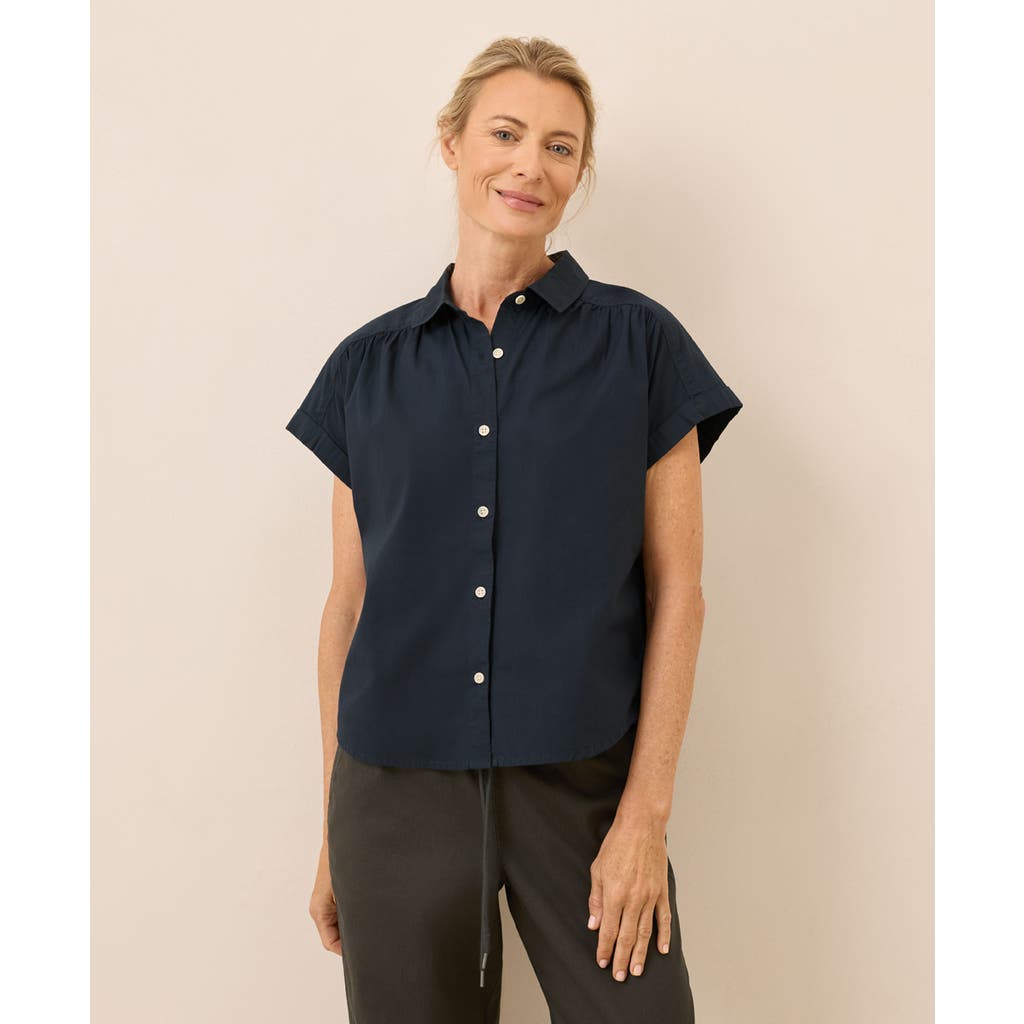 Pact Organic Cotton All Day Poplin Shirred Shirt In Blue