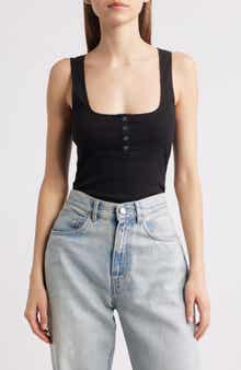 Good American Pointelle Henley Tank