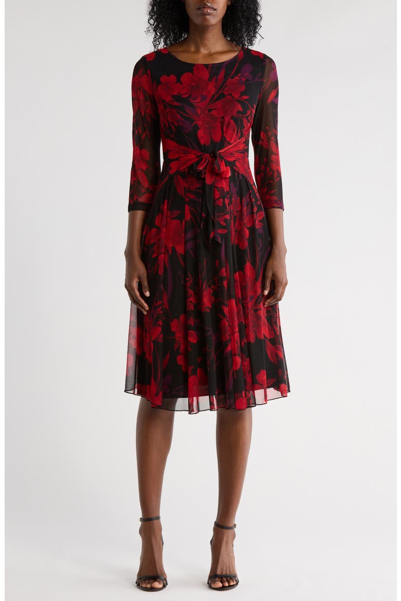 Waist Tie Mesh Dress, Main, color, RUBY