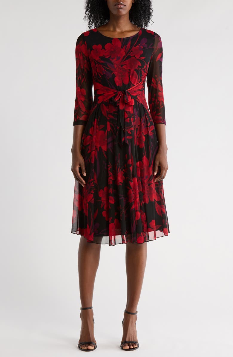 Connected Apparel Waist Tie Mesh Dress, Main, color, 