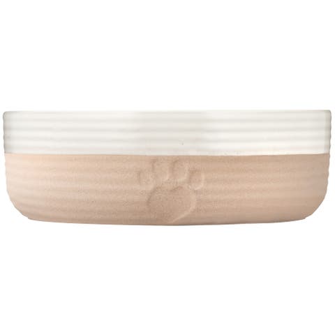 Heart Paw Pet Bowl, 7 Inch 32oz Cream & Tan