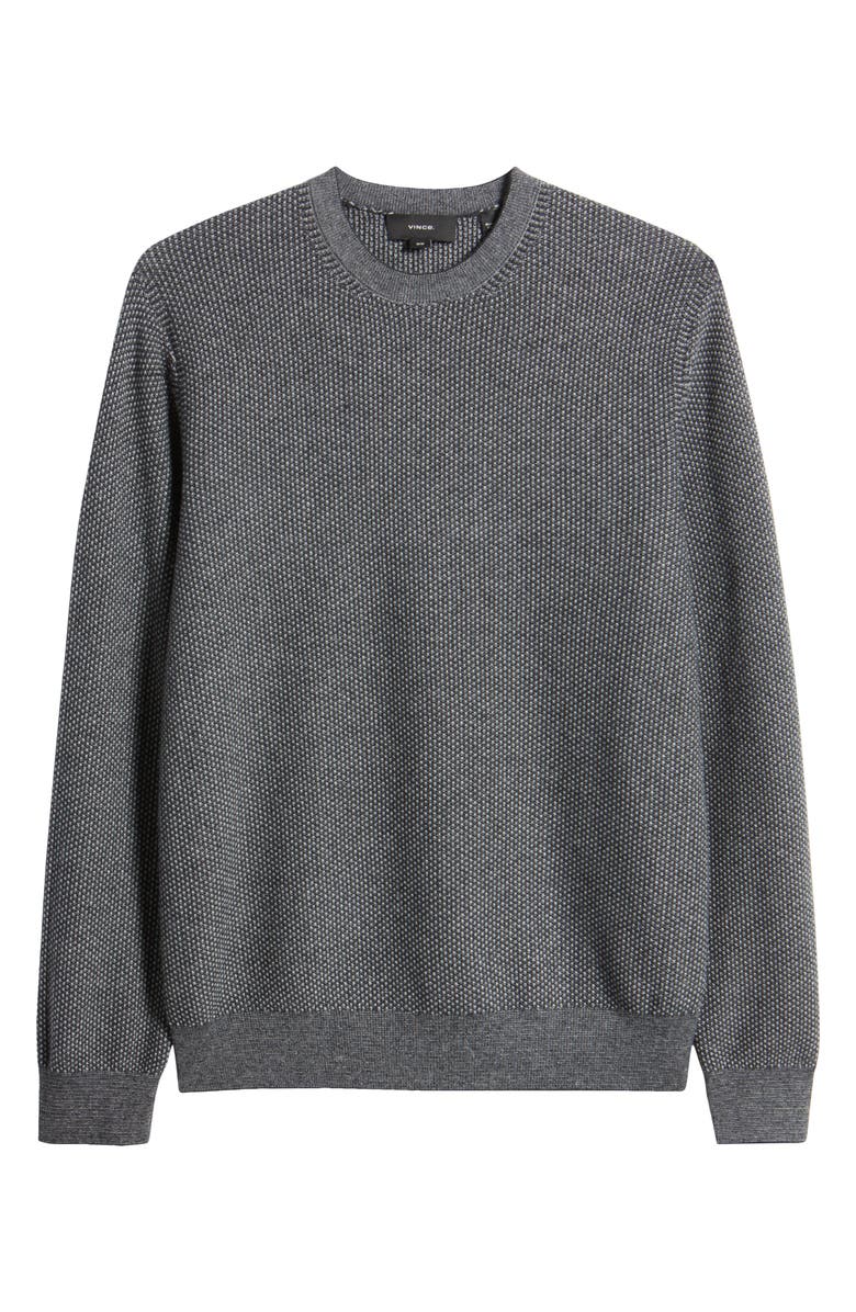 Vince Geometric Jacquard Wool & Cotton Blend Crewneck Sweater, Alternate, color, Heather Black/ Heather Grey