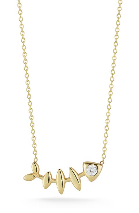 Cubic Zirconia Fish Bone Pendant Necklace