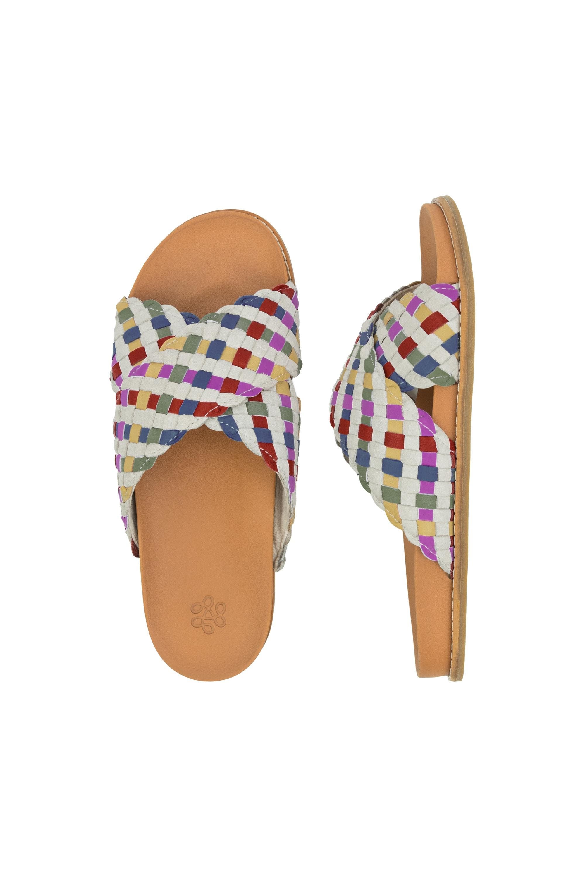 Penelope Leather Woven Slip On Sandal, Alternate, color, Stone Multi Woven