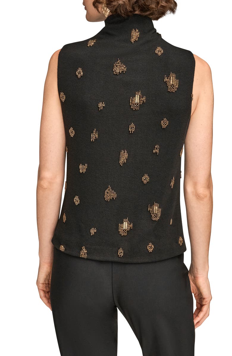 Donna Karan New York Embellished Ruched High Neck Sleeveless Knit Top, Alternate, color, Black