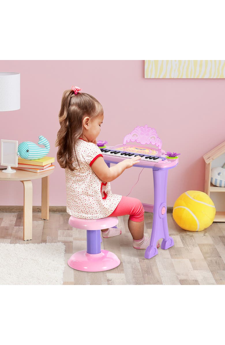 Qaba 32-Key Kids Electronic Piano (Princess), Stool, MP3, Record, Microphone, Alternate, color, Pink