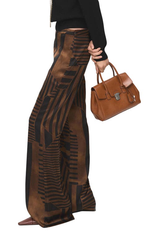Mango Satin Striped Trousers Brown In Brown