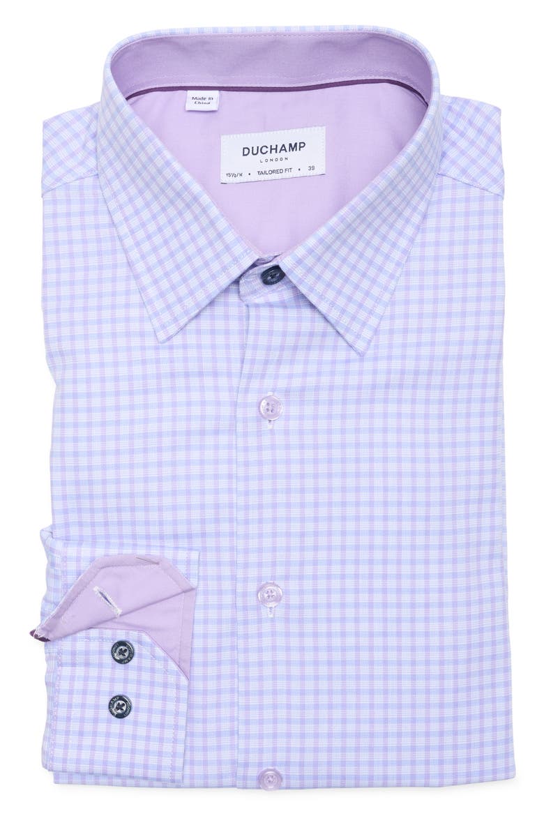 Tailored Fit Check Stretch Cotton Dress Shirt, Alternate, color, PURPLE