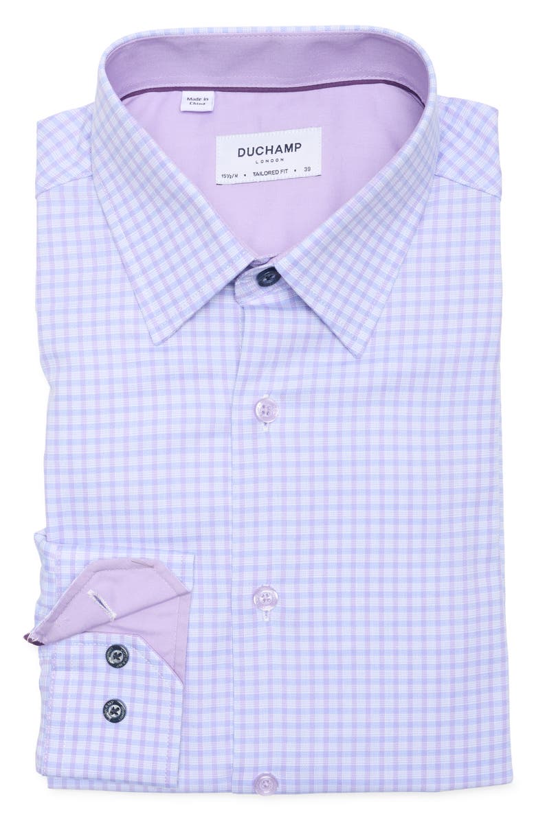 Duchamp Tailored Fit Check Stretch Cotton Dress Shirt, Alternate, color, Purple