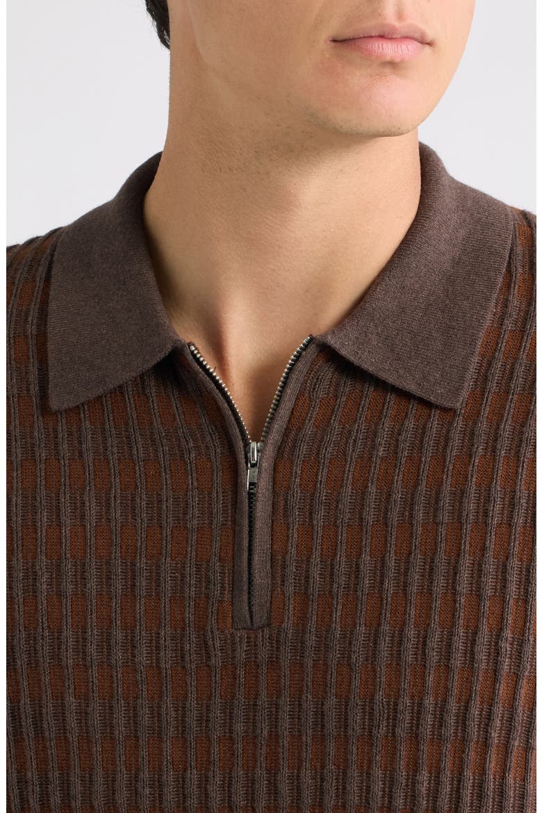 Bury Ribbed Cashmere Blend Zip Polo, Alternate, color, BROWN