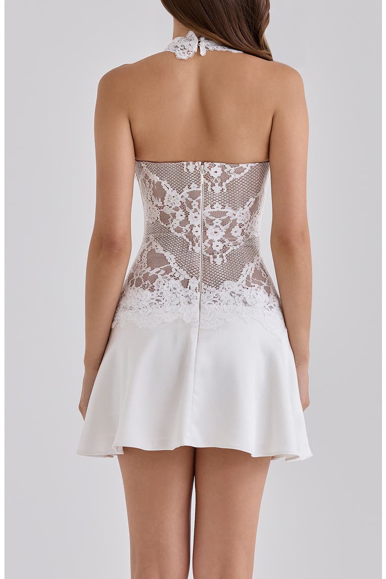 Nyra Lace & Satin Halter Minidress, Alternate, color, WHITE