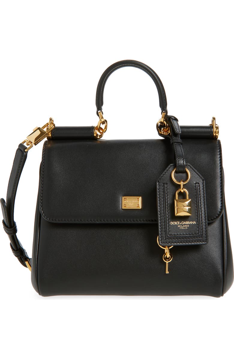 Dolce&Gabbana My Sicily Plongé Leather Top Handle Bag, Main, color, 80999 Nero