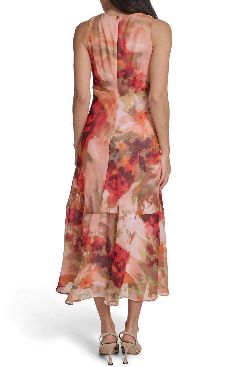 Calvin Klein Floral Sleeveless Chiffon Maxi Dress, Alternate, color, Tango Multi
