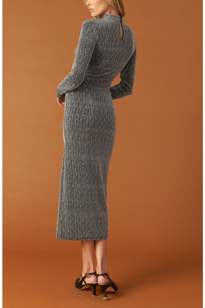 Mock Neck Crop Top & Midi Skirt Set, Alternate, color, SILVER