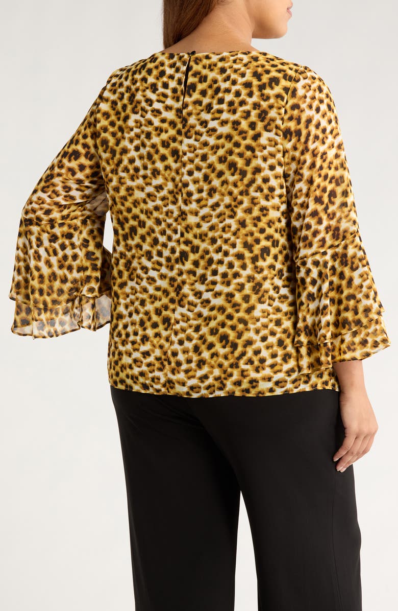 KASPER Tiered Ruffle Bell Sleeve Chiffon Top, Alternate, color, 