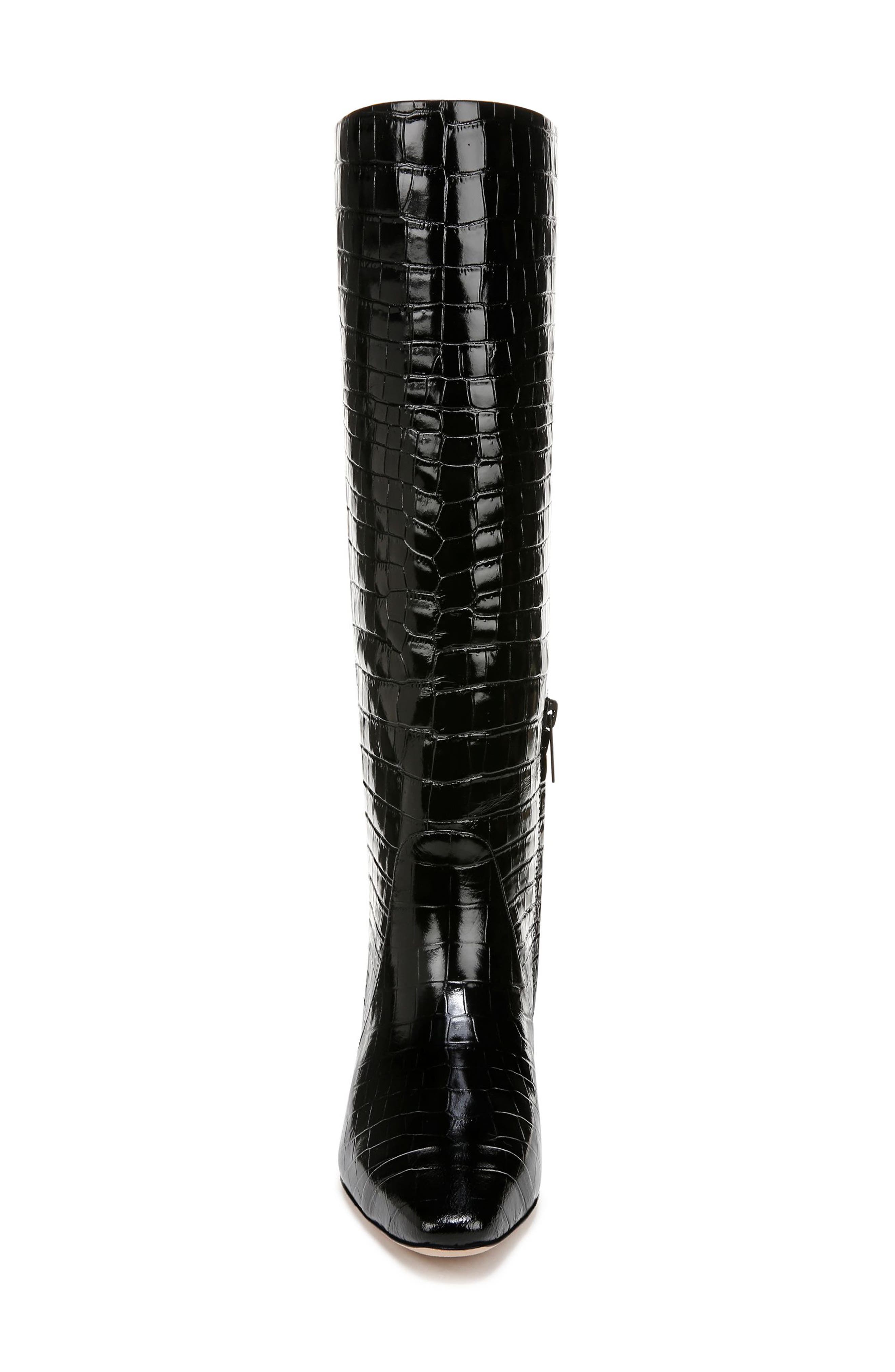 Veronica Beard Cecile Croc Embossed Knee High Boot, Alternate, color, Black