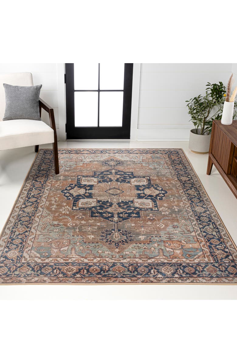 JONATHAN Y Maris Ornate Medallion Machine-Washable Area Rug, Alternate, color, Beige/Blue