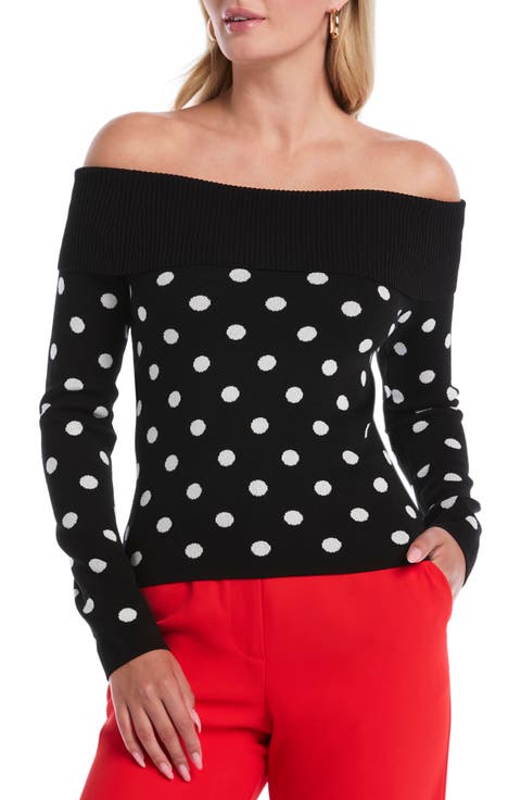 Polka Dot Off the Shoulder Sweater