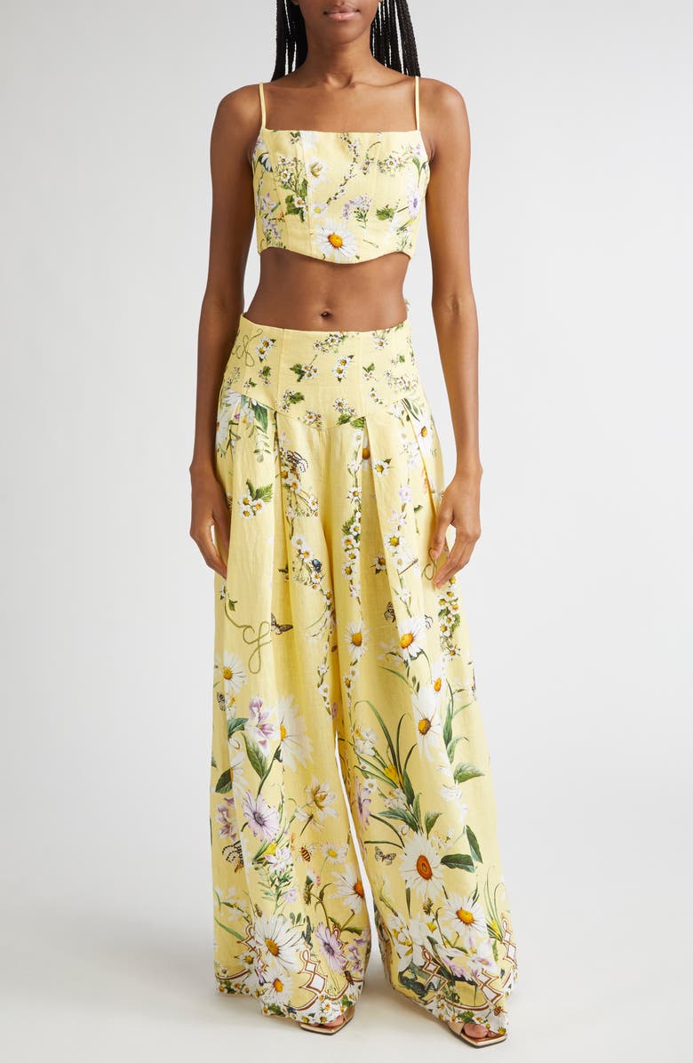 Camilla Daisy Chain Linen, Cotton & Silk Crop Corset Top, Alternate, color, Daisy Chains