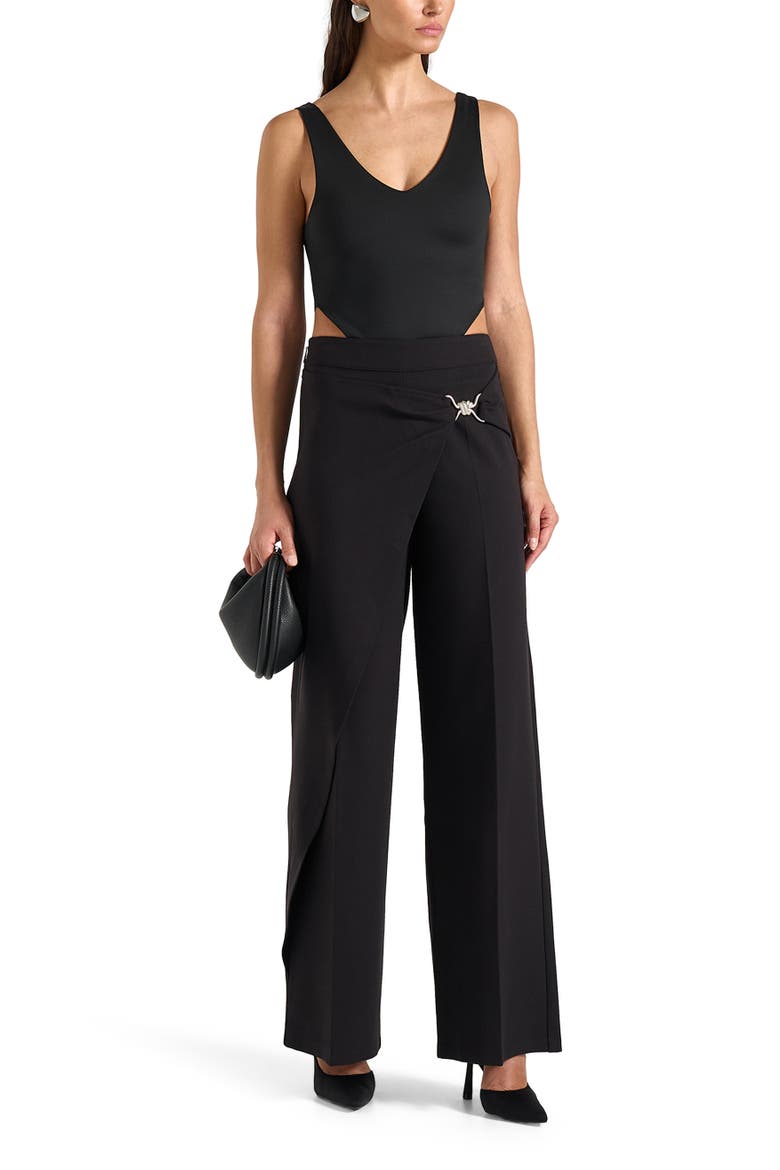 Beryl Wrap Front Tailored Trousers With Hardware Detail, Alternate, color, Black