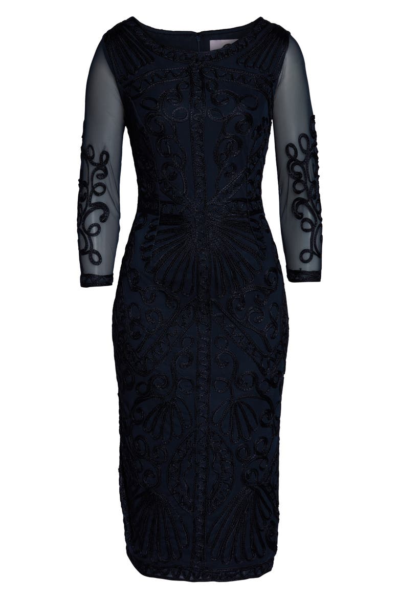 Sheer Sleeve Soutache Cocktail Dress, Alternate, color, NAVY