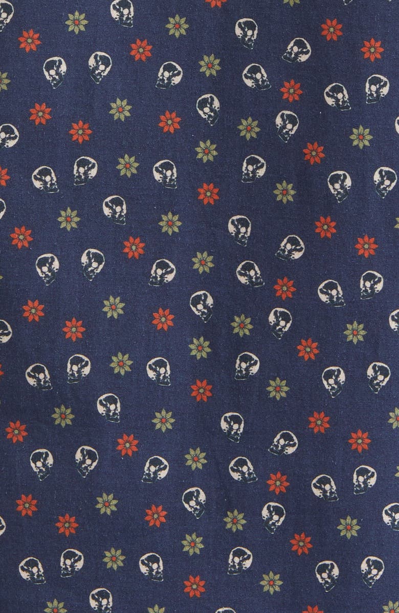 Stone Rose Floral & Skull Print Short Sleeve Stretch Cotton Button-Up Shirt, Alternate, color,