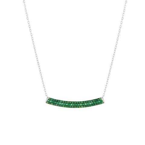 Sterling Silver Concave Bar Necklace - Green