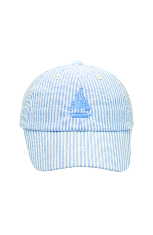Bits & Bows Sailboat Blue Seersucker Baseball Hat In Blue