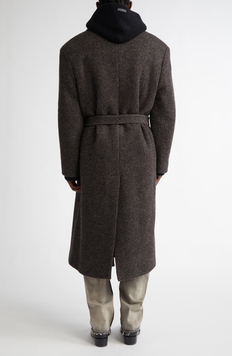 Fear of God Herringbone Belted Virgin Wool Coat, Alternate, color, Mocha