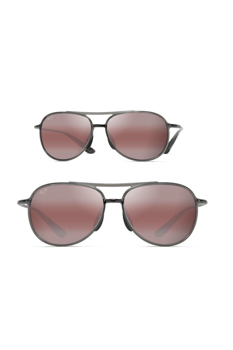 Alelele 60mm PolarizedPlus2® Aviator Sunglasses, Main, color, TRANSPARENT SMOKE GREY/ BRONZE