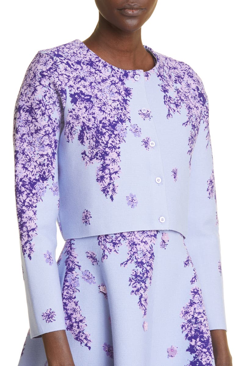 Oscar de la Renta Lilac Jacquard Crop Cardigan, Alternate, color,